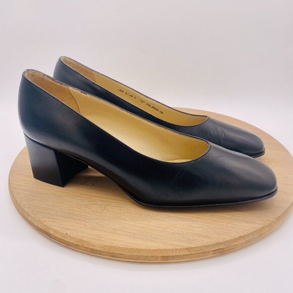 Vintage Bally Heels Womens 8 C Brown Leather Square Toe Pumps Minimalist - Picture 1 of 11